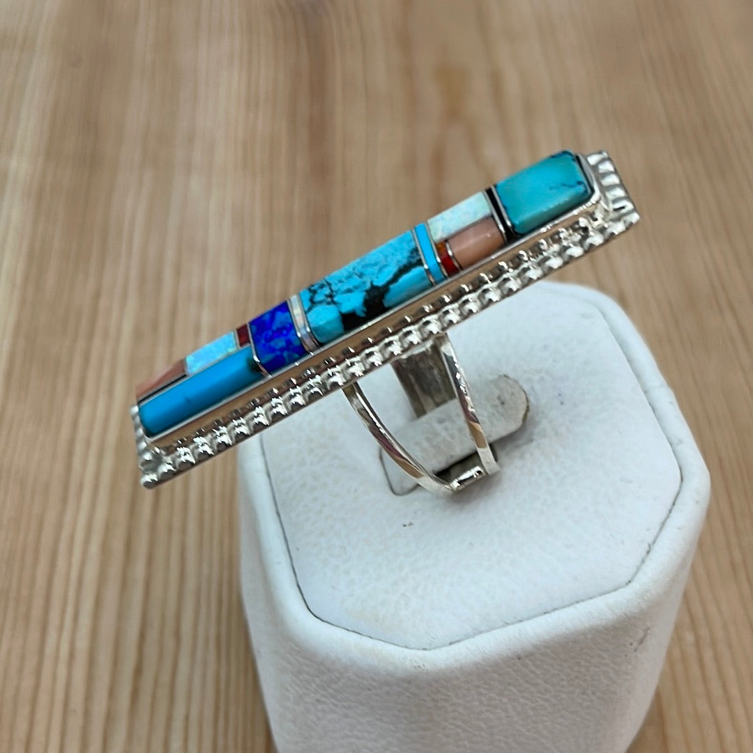 8.5 - Turquoise, Black Jet and Opal Inlay Ring