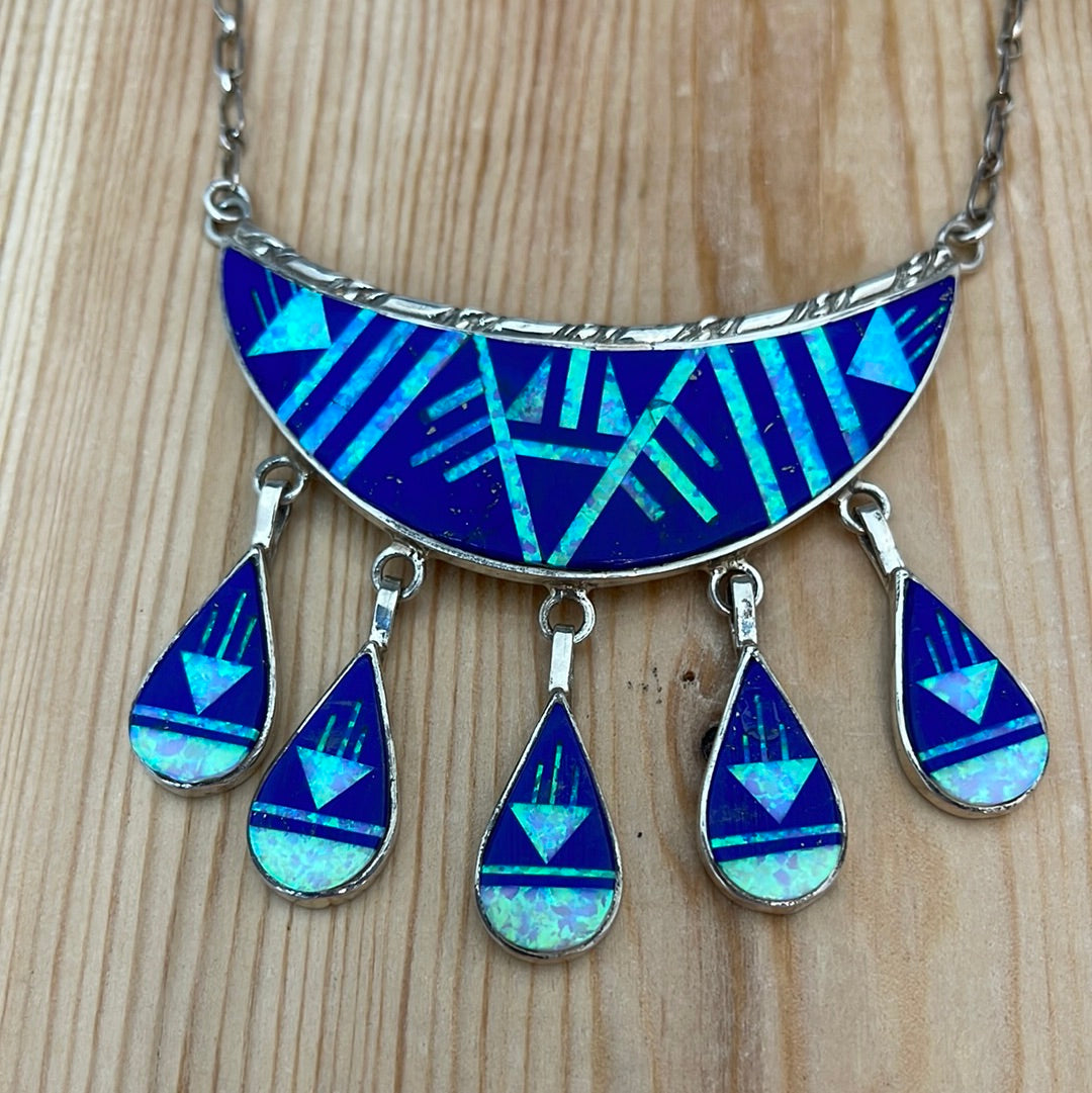 Vintage Lapis & Opal Inlay 16" Necklace