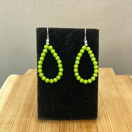 Green Gaspeite Beads in Teardrop Shape on a Hook Earring