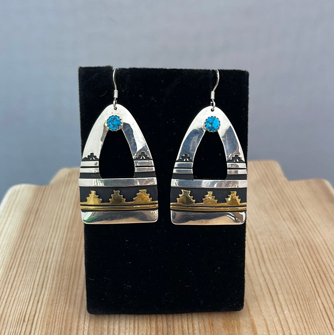 Sleeping Beauty Turquoise on Silver Native Design Hook Earrings