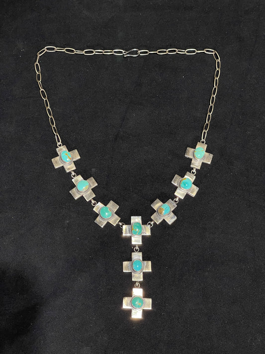 Vintage Cross and Turquoise Lariat 24" Necklace