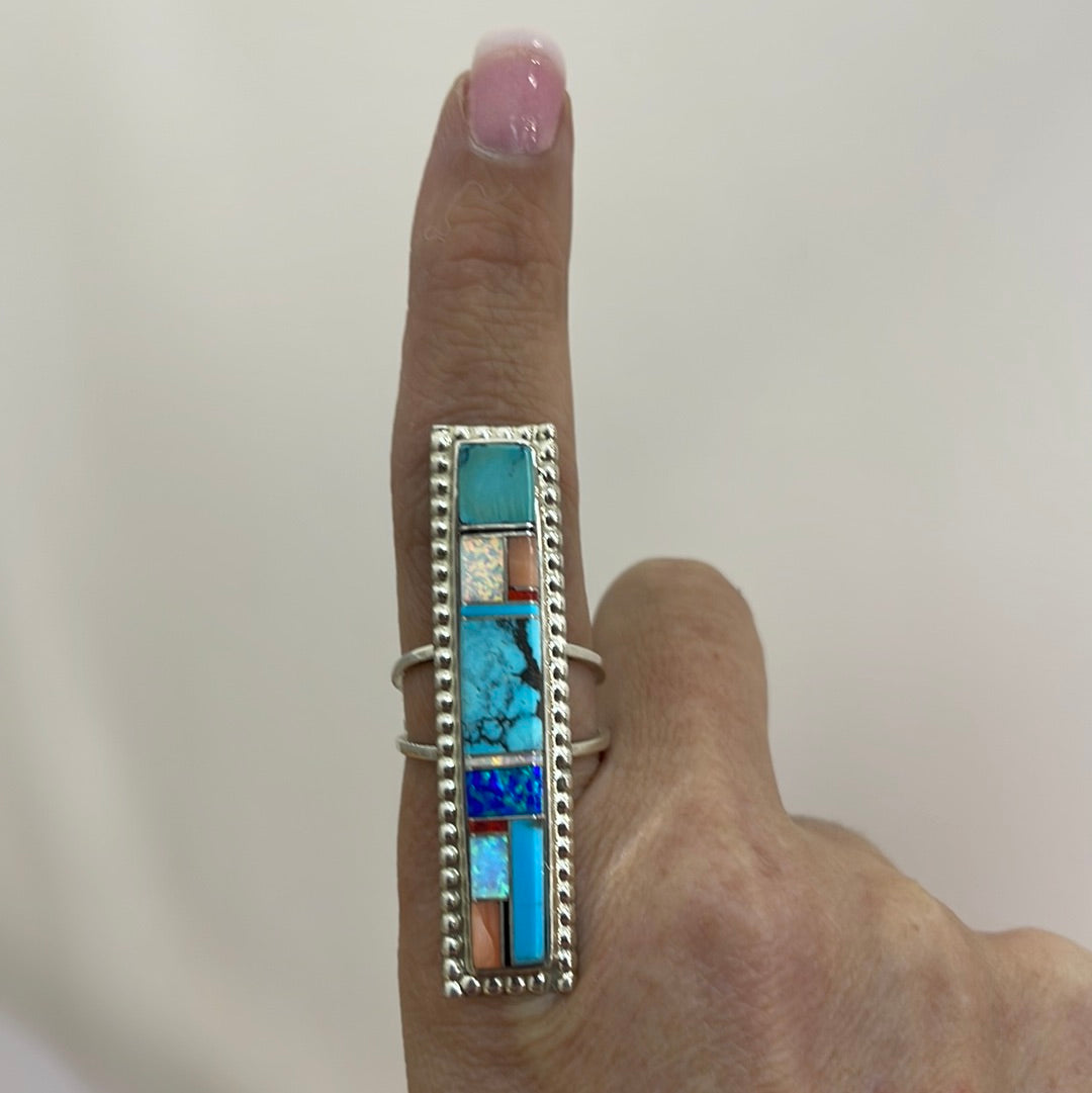 8.5 - Turquoise, Black Jet and Opal Inlay Ring