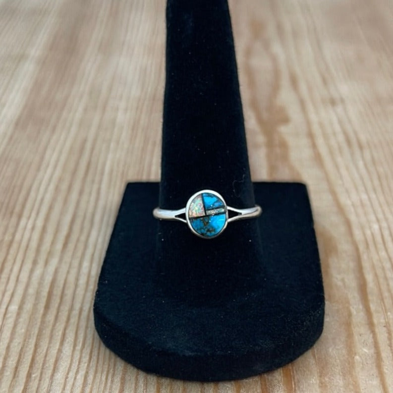 Sonoran Rose Turquoise, Opal, Black Jet Inlay Ring