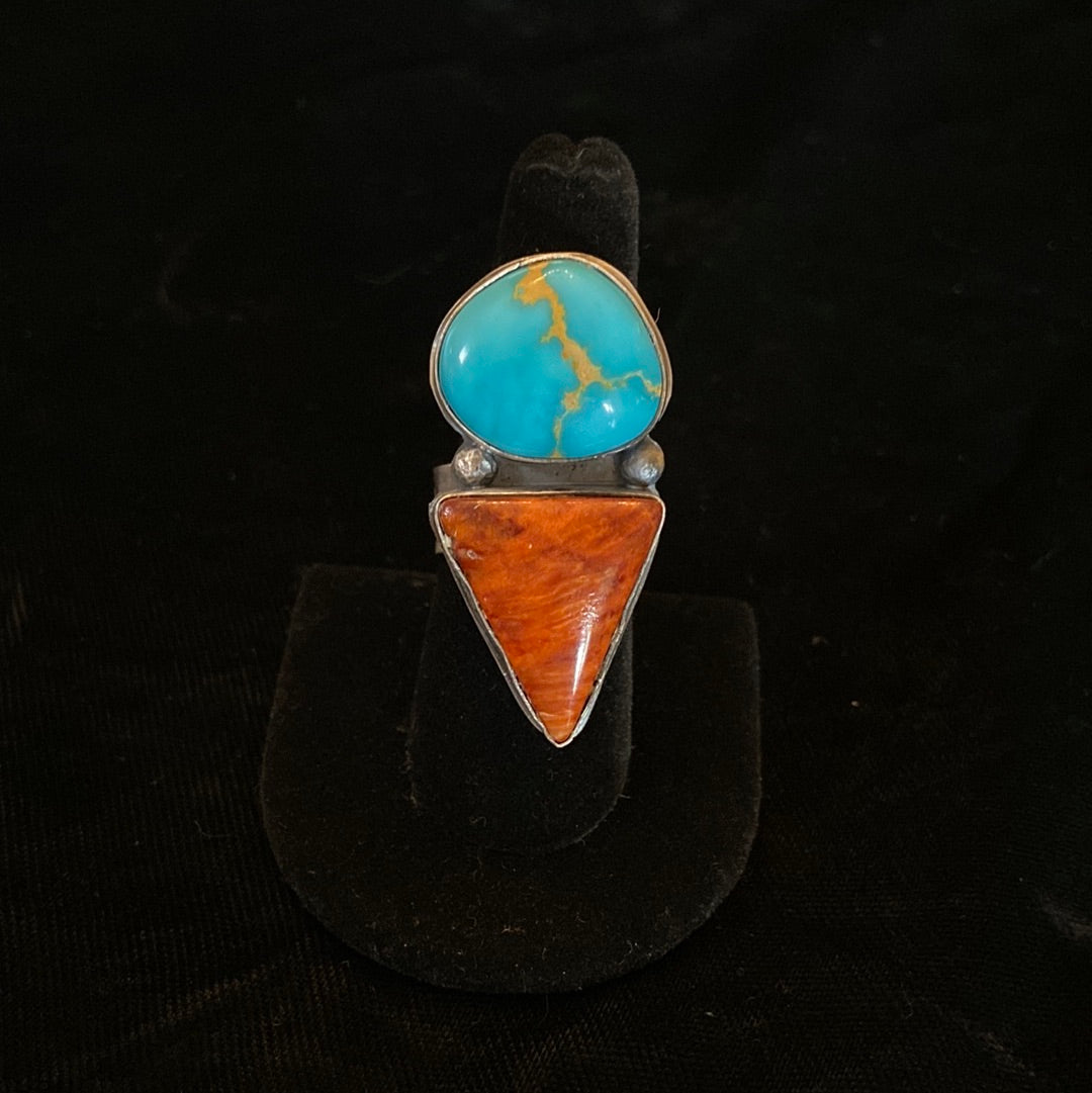 White Water Turquoise & Spiny Oyster Adjustable Ring