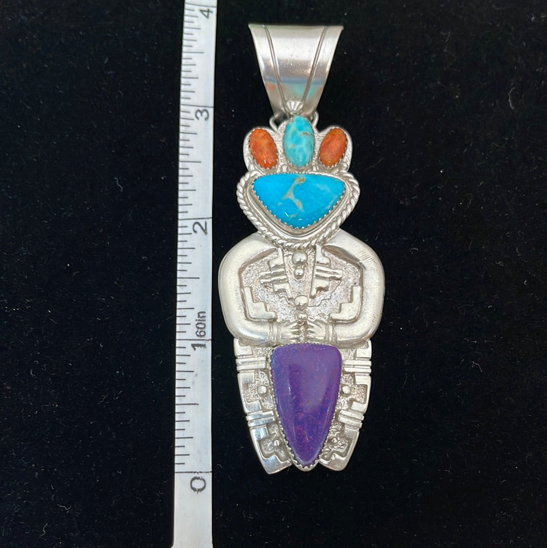 Sugilite, Kingsman Turquoise, and Coral in a Pendant