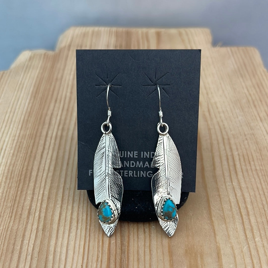 Kingman Turquoise on Feather Hook Earrings