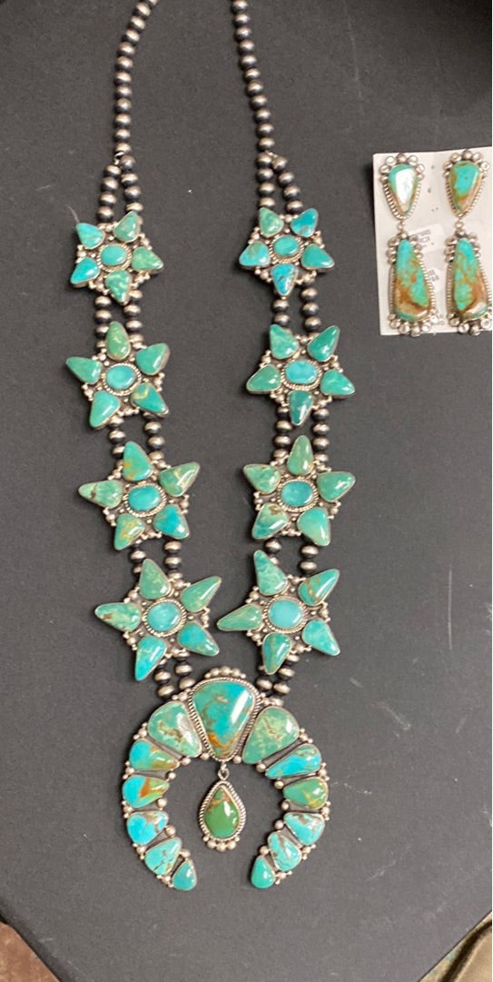 Royston Turquoise Star Squash Necklace and Earring set by Maynard Garcia