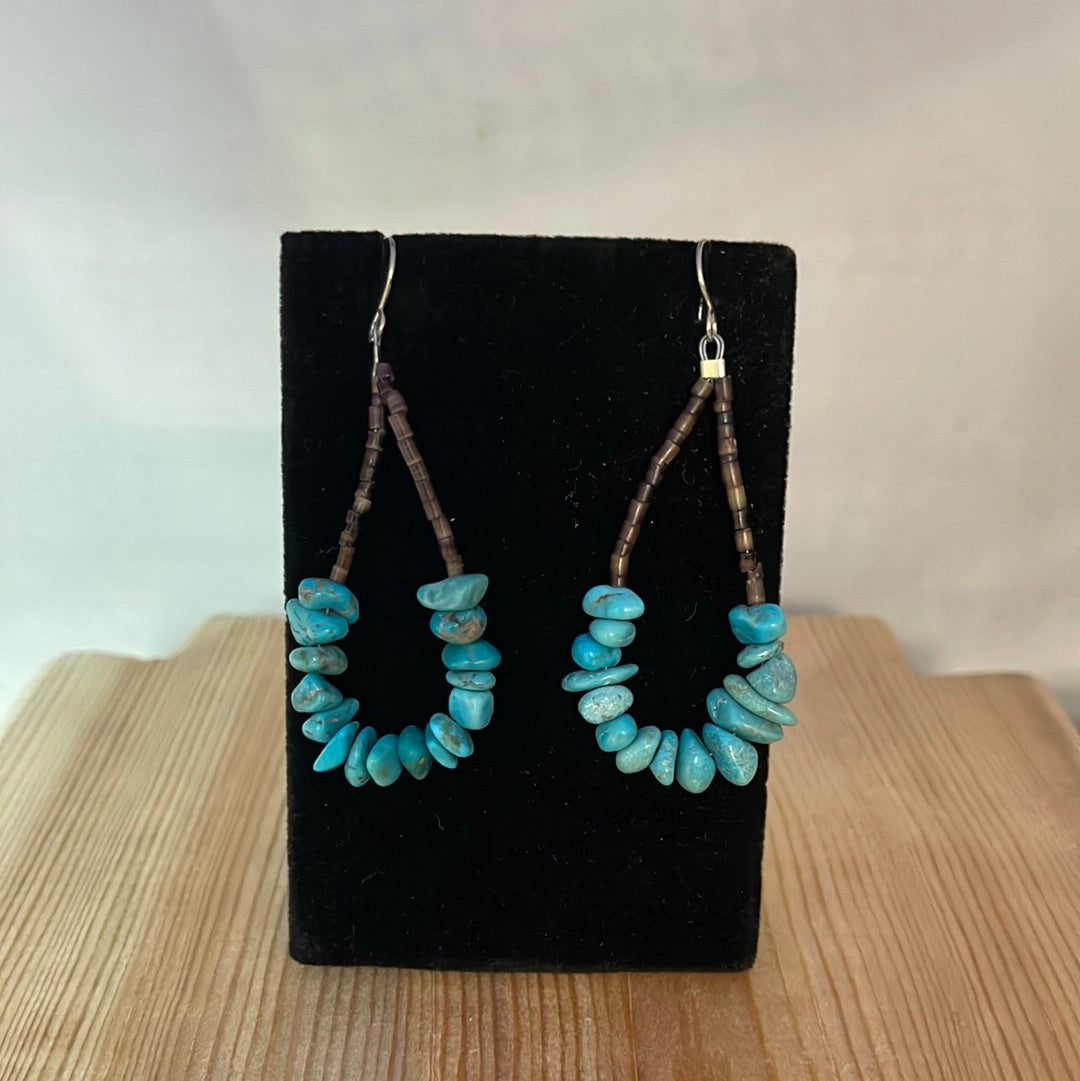 Sleeping Beauty Turquoise with Pin Shell Dangle Earrings