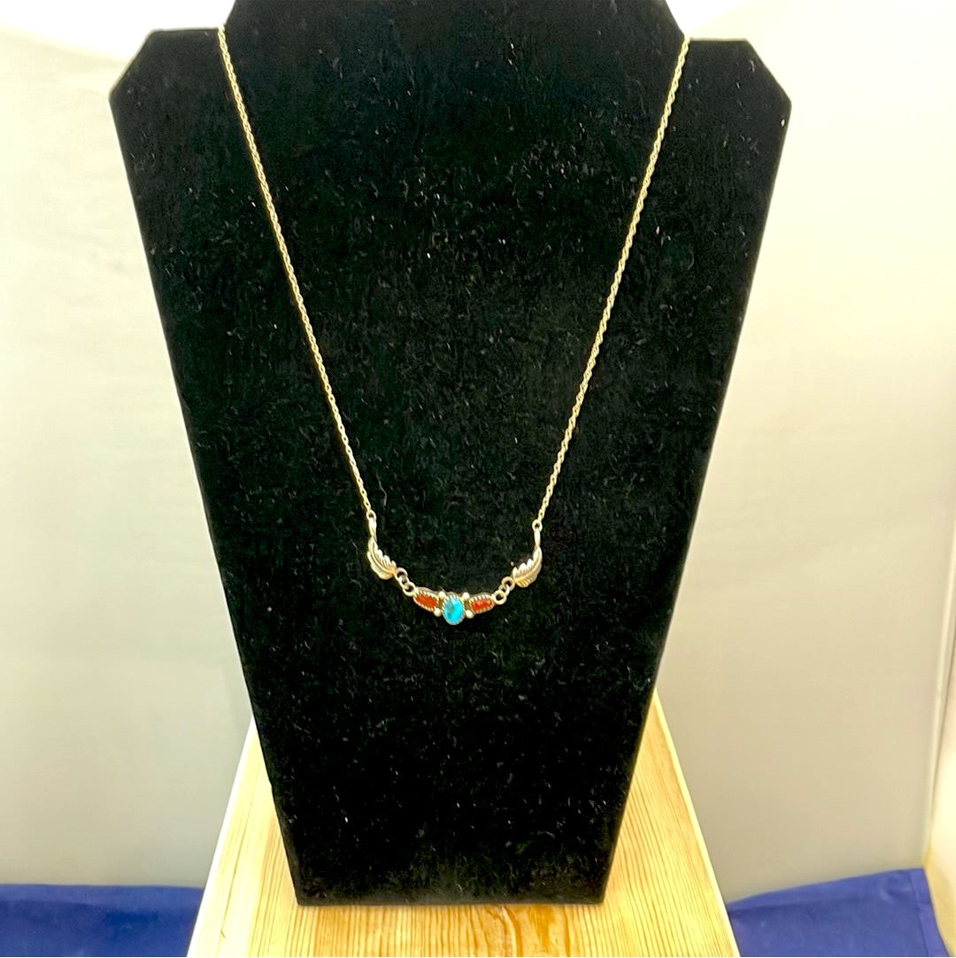 Turquoise and Red Coral 18" Necklace