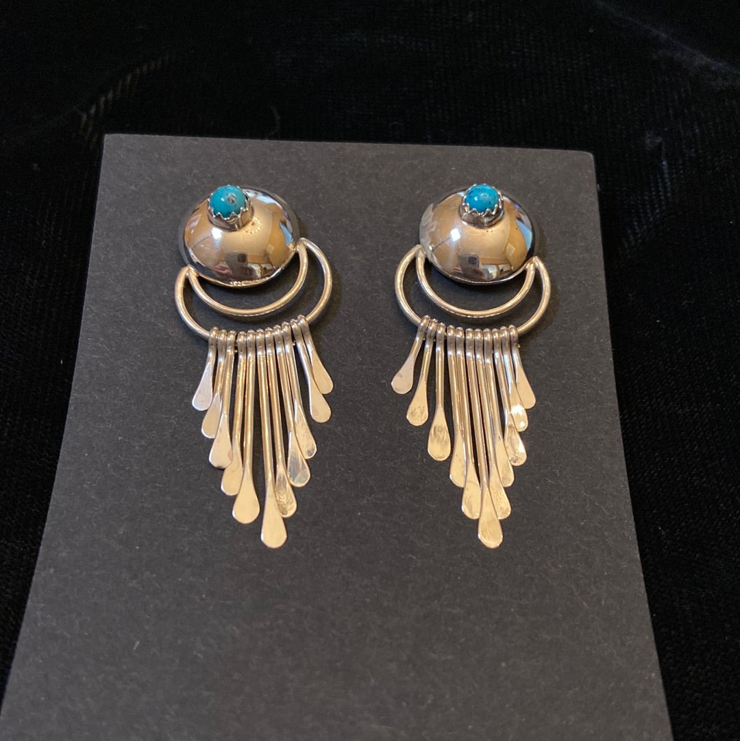 Post Earrings with Fringe & Turquoise