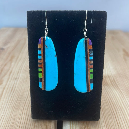 Blue Turquoise Slab Inlay Hook Earrings