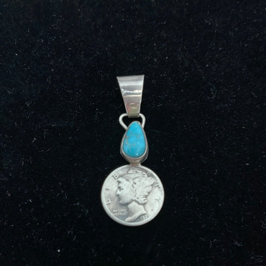 1939 Mercury Dime with Sonoran Rose Turquoise Pendant by Sheila Becenti, Navajo
