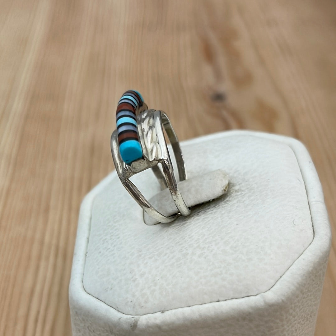 Size 6 - Coral, Sleeping Beauty Turquoise, & Black Jet Ring