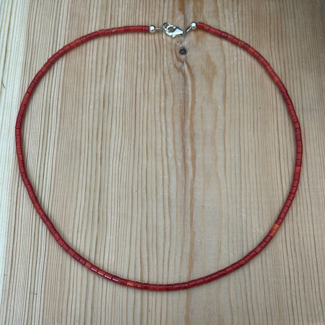 Coral Heishi Bead 16” Necklace