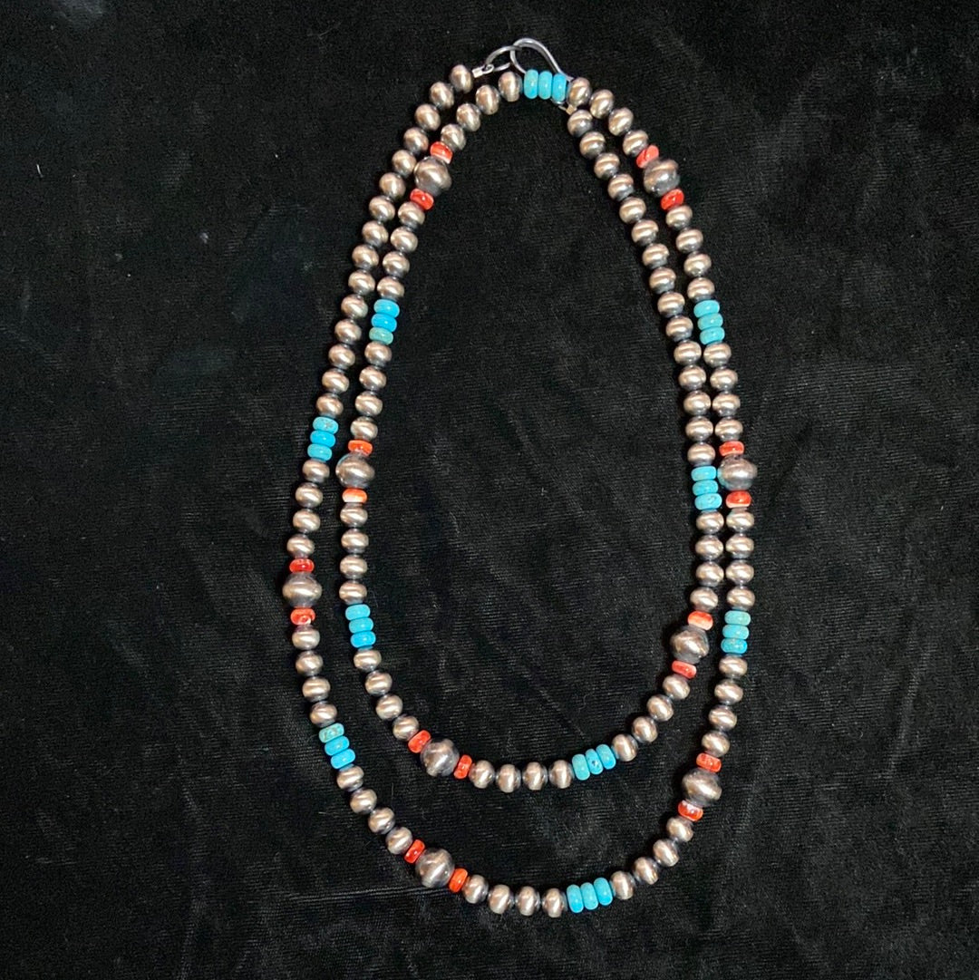 40" Navajo Pearls with Turquoise and Spiny Oyster
