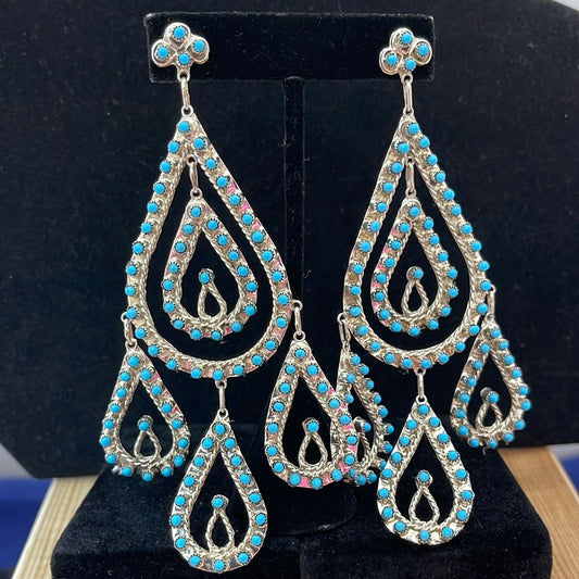 Sleeping Beauty Turquoise Zuni Large Multi-Teardrop Post Earrings