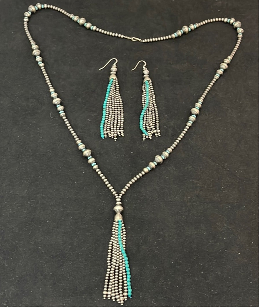 Navajo Pearl Tassel 36” Necklace & Earring Set