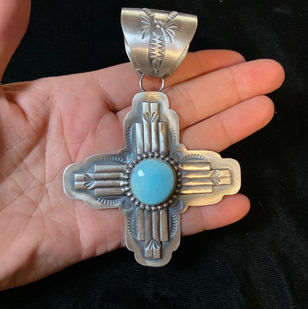 Golden Hills Turquoise Zia Pendant Native Made