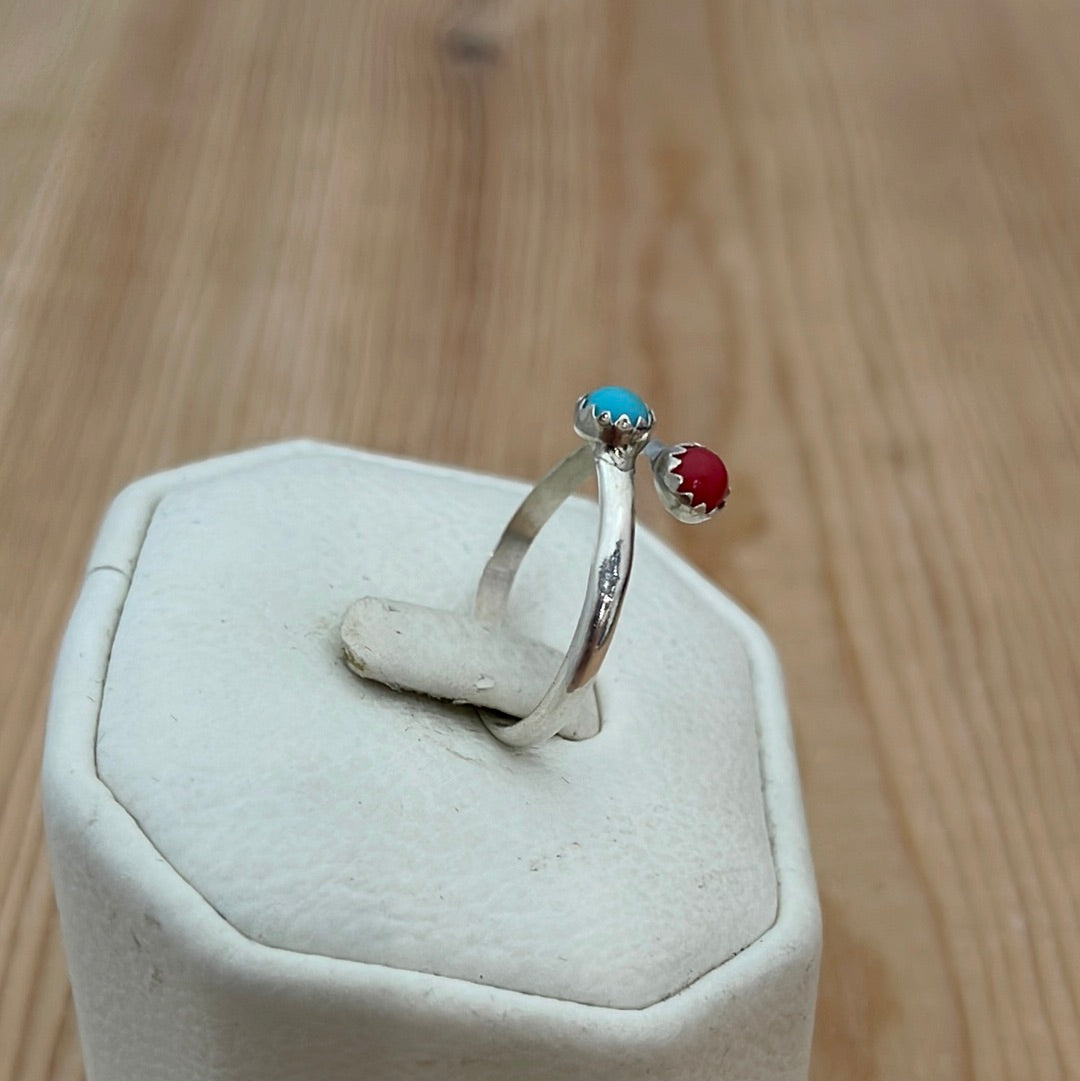 Adjustable Sleeping Beauty Turquoise & Coral Ring