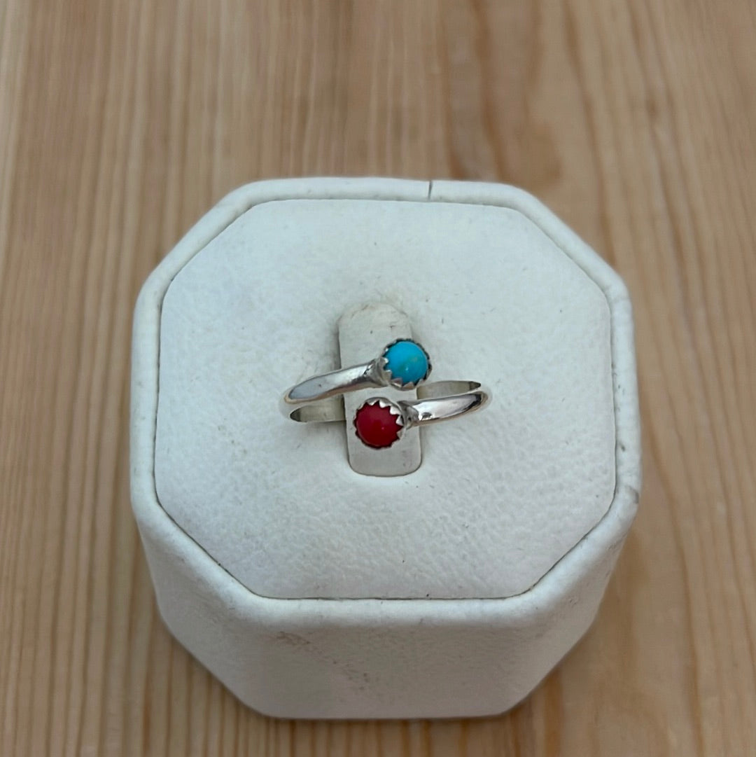 Adjustable Sleeping Beauty Turquoise & Coral Ring