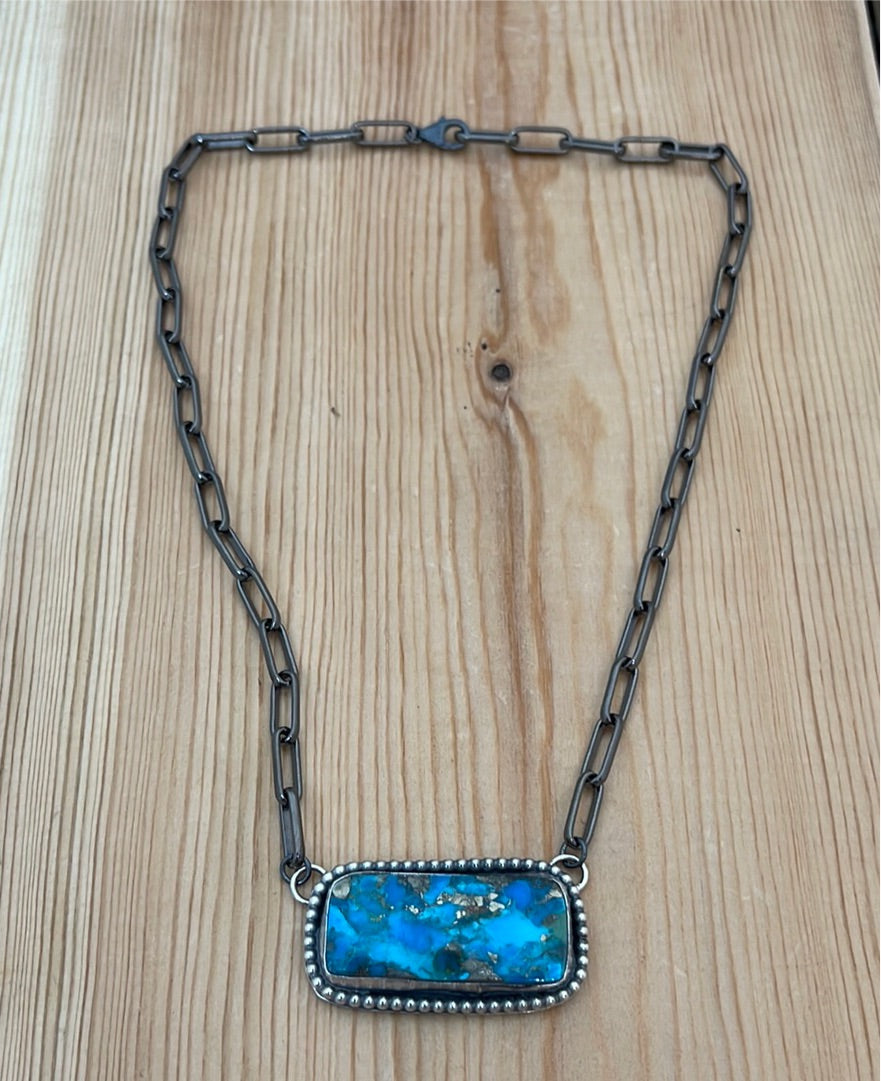 Persian Turquoise Bar 16" Paperclip Necklace