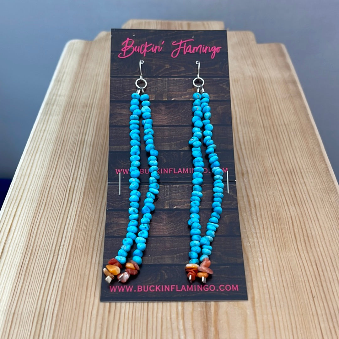 Sleeping Beauty Turquoise and Spiny Oyster Chip Hook Earrings