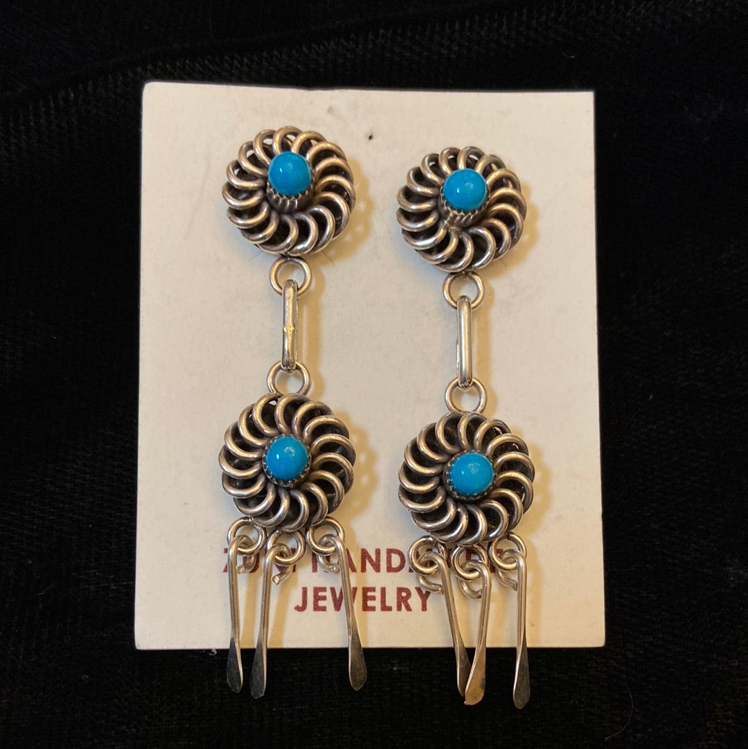 Zuni made Dainty Turquoise Dangle Earrings