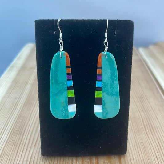 Green Turquoise Slab Inlay Hook Earrings