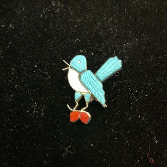 Mother of Pearl, Red Opal, and Sleeping Beauty Turquoise Inlay Jay in Pin/Pendant
