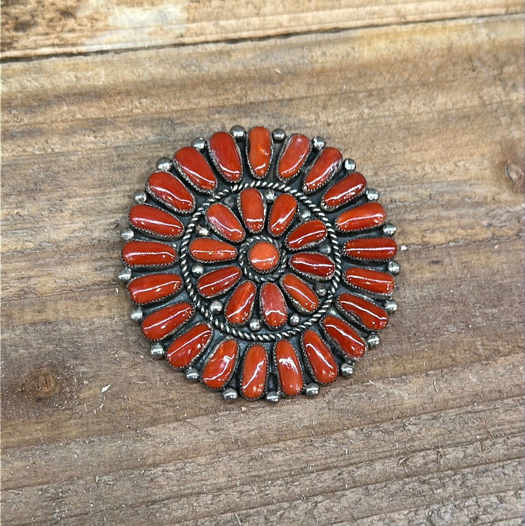 Vintage Red Coral Cluster Pin by R & B Leekya