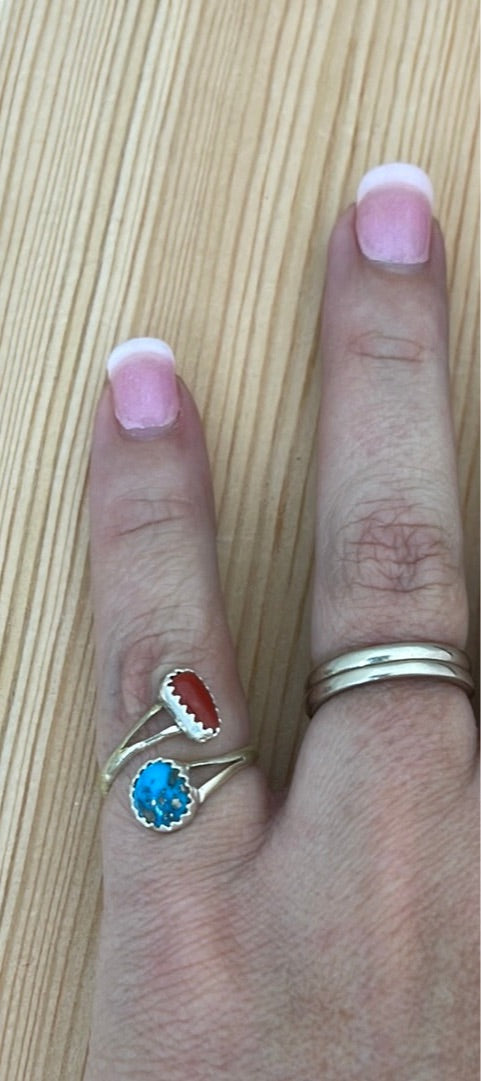 Sleeping Beauty Turquoise & Coral Adjustable Ring