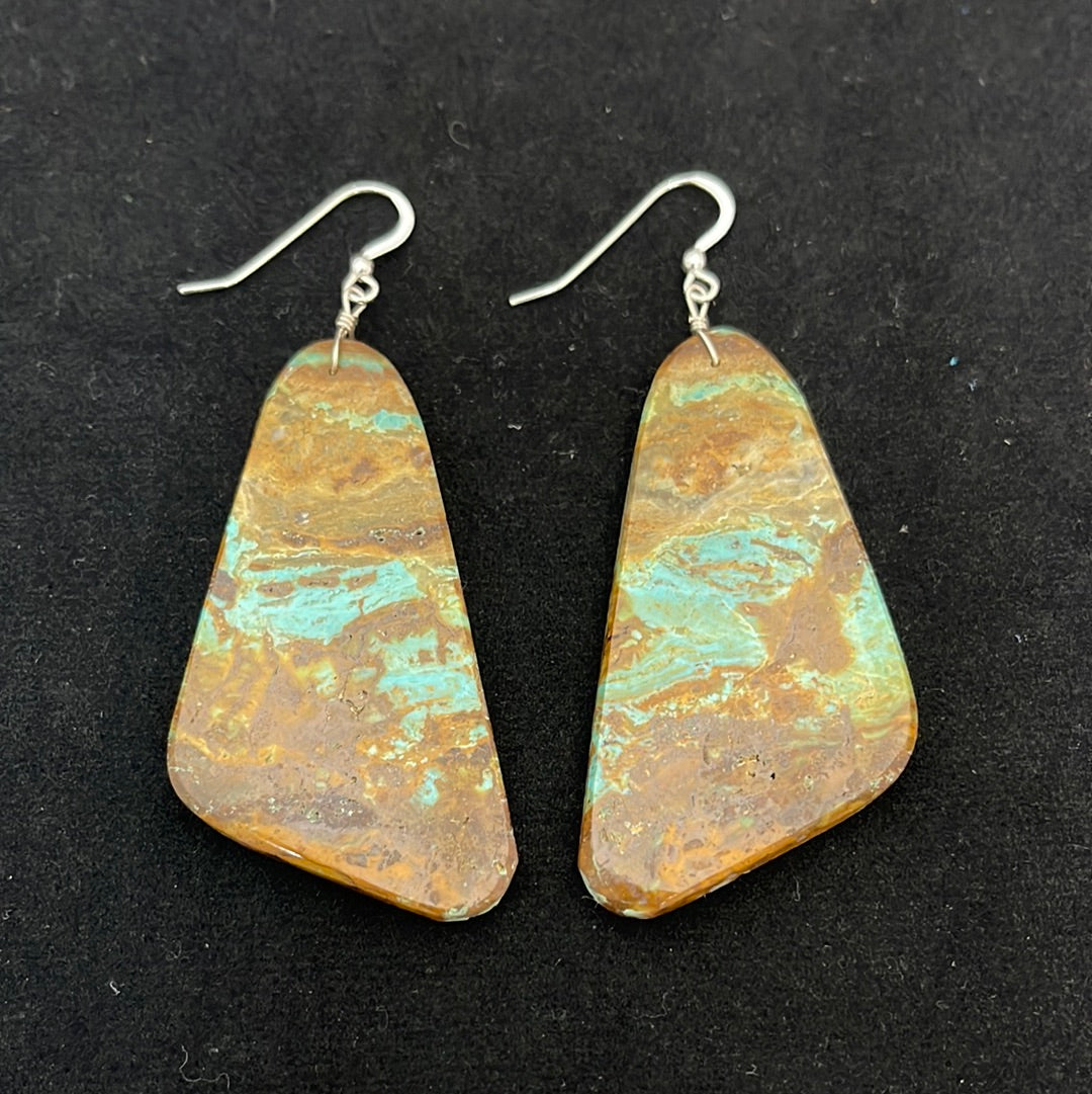 Turquoise on Slab Earrings with Hooks