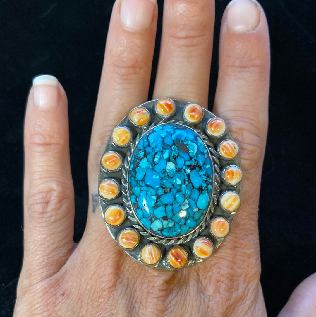 Turquoise and Spiny Oyster ring size 9.5