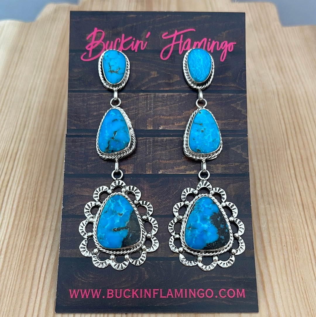 Kingman Turquoise Post Dangle Drop Earrings