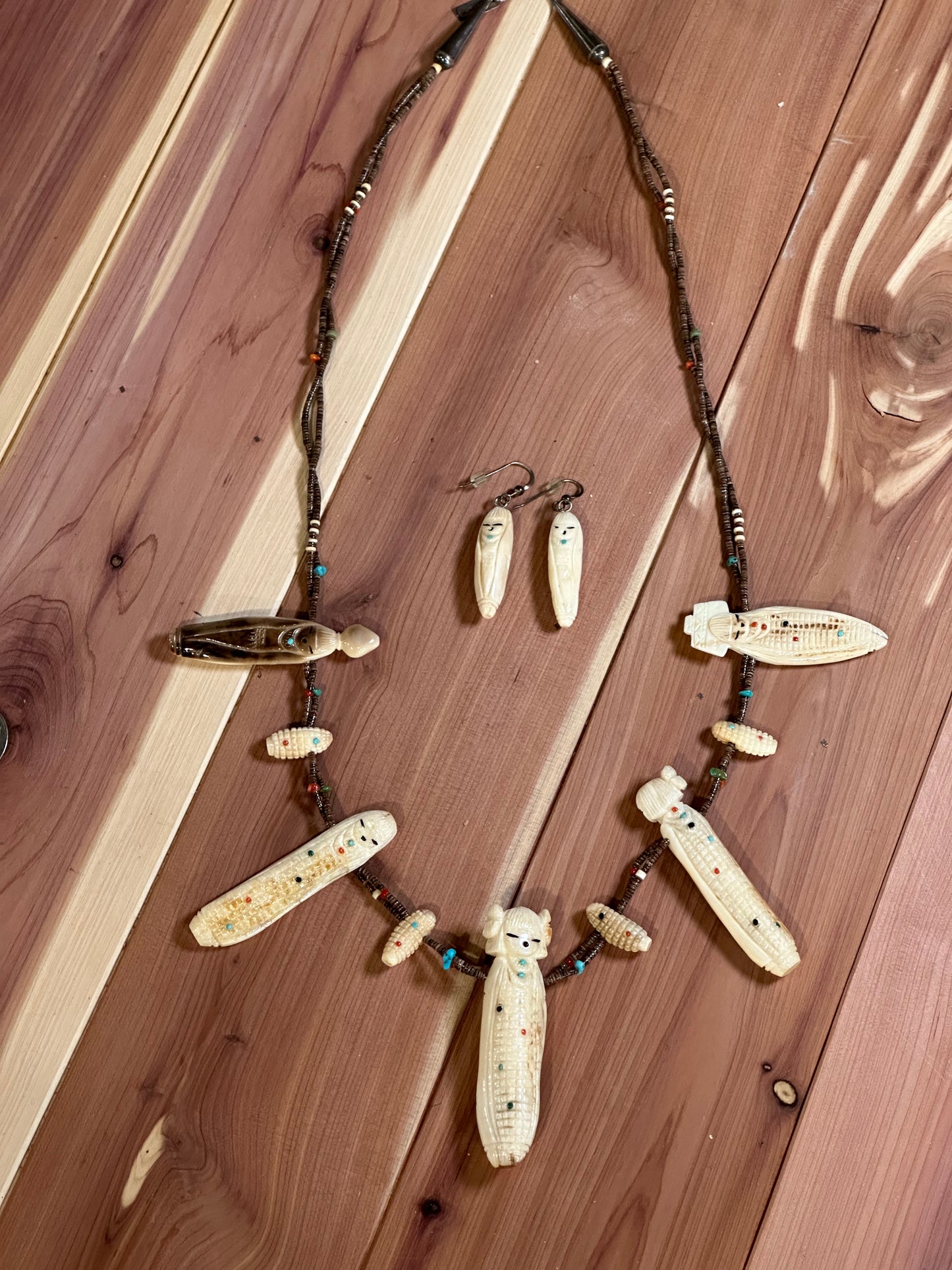 Carved Mastodon Ivory Corn Maiden Necklace by Sandra Quandelacy