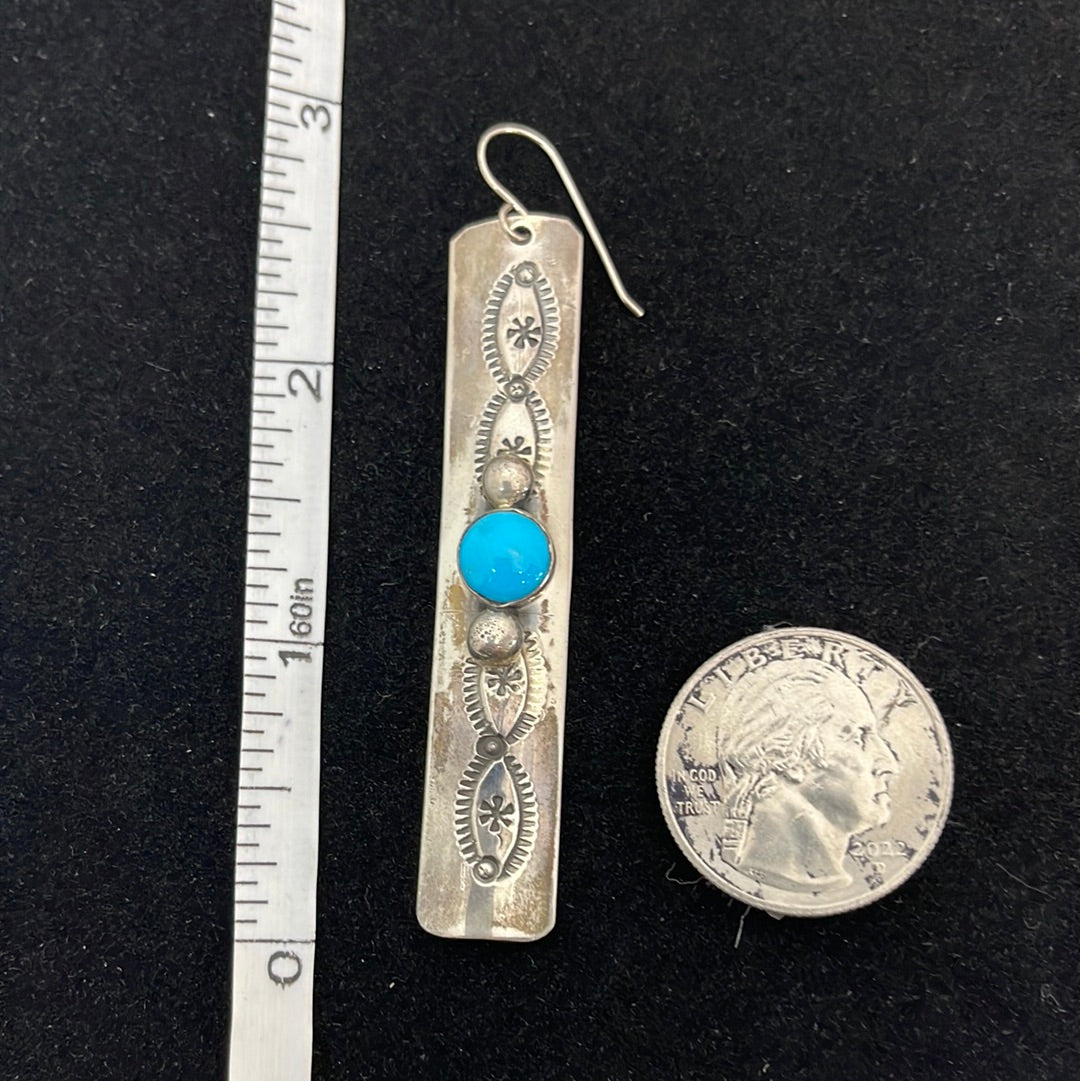Silver Stamped and Turquoise Earrings