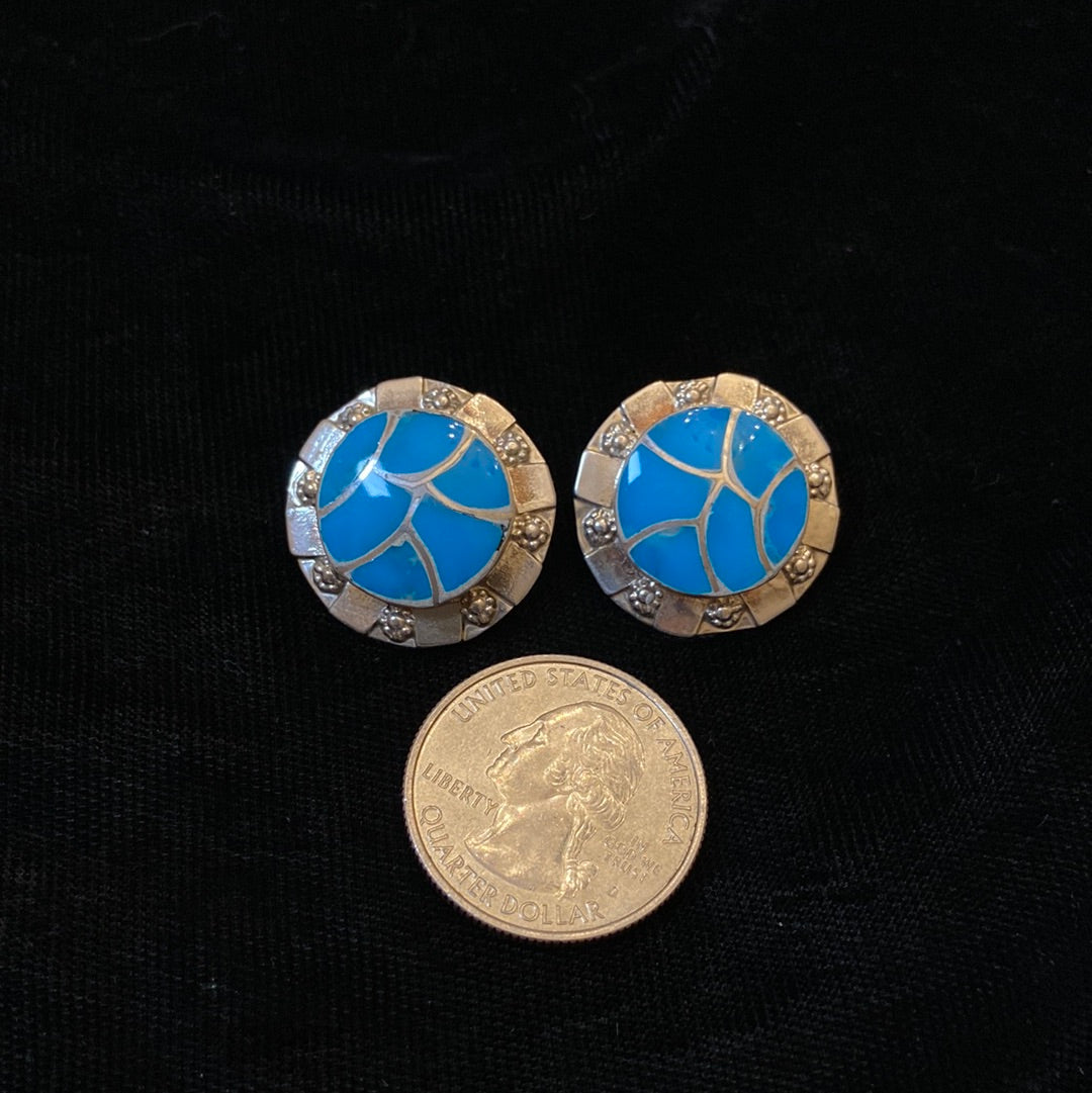 Zuni Fish Scale Inlay Post Earrings