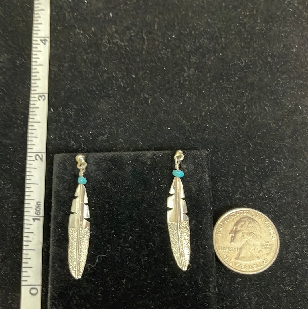 Sterling Silver Feather Dangle Post Earrings