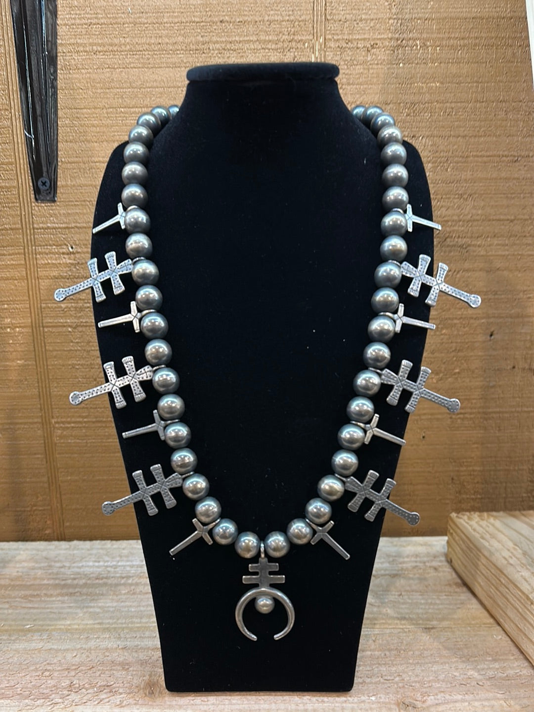 Vintage Navajo Pearl Necklace with Double Crosses