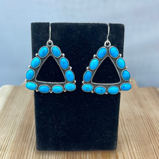 Sleeping Beauty Turquoise on Silver Rope Triangles Hook Earrings