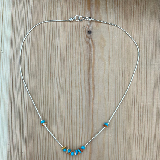 16" Liquid Silver Necklace with Sleeping Beauty Turquoise & Spiny Oyster