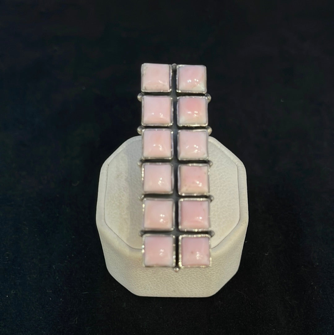 Adjustable Square Pink Conch Shell Bar Ring