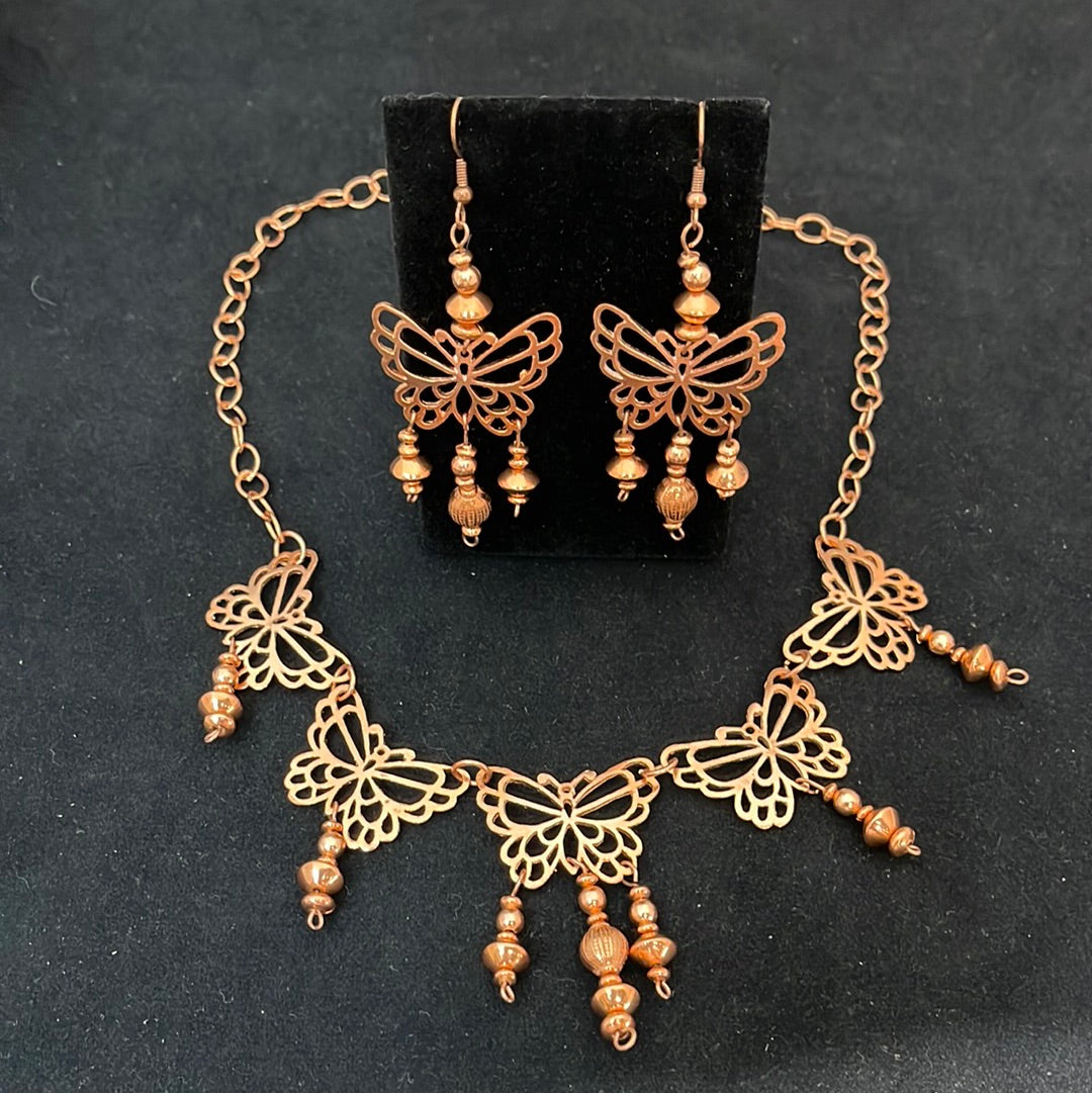 Copper Butterfly Necklace & Earring Set