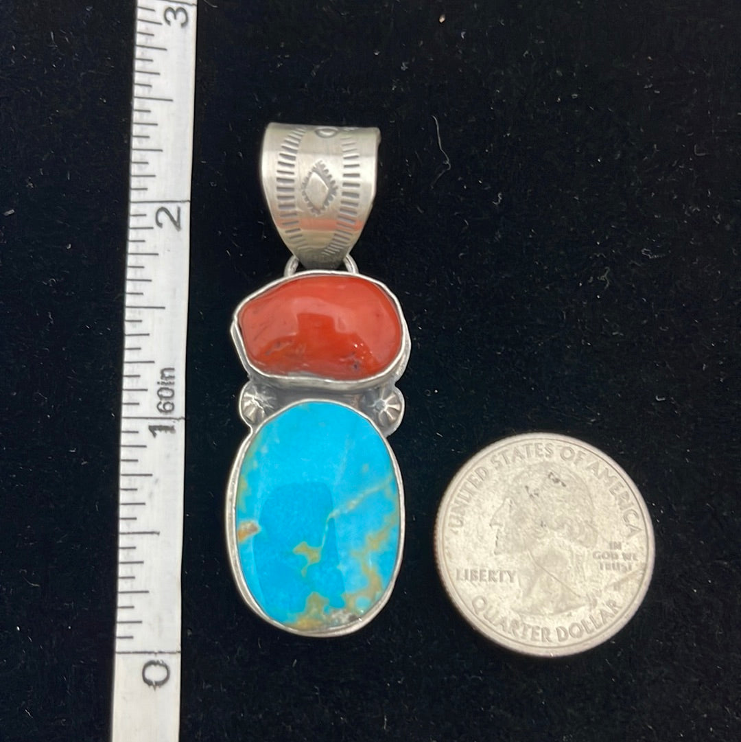 Cripple Creek Turquoise and Coral Pendant