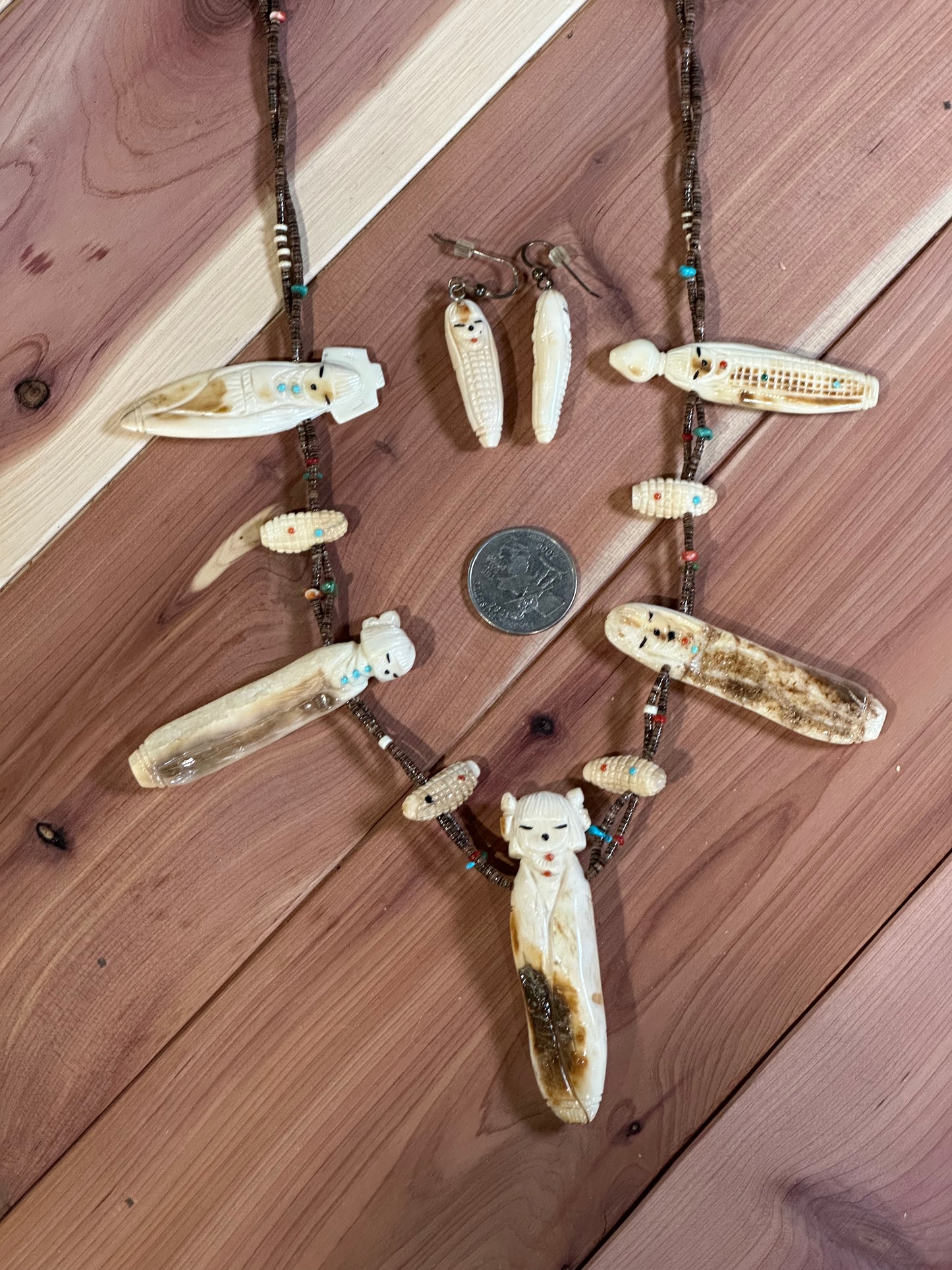 Carved Mastodon Ivory Corn Maiden Necklace by Sandra Quandelacy