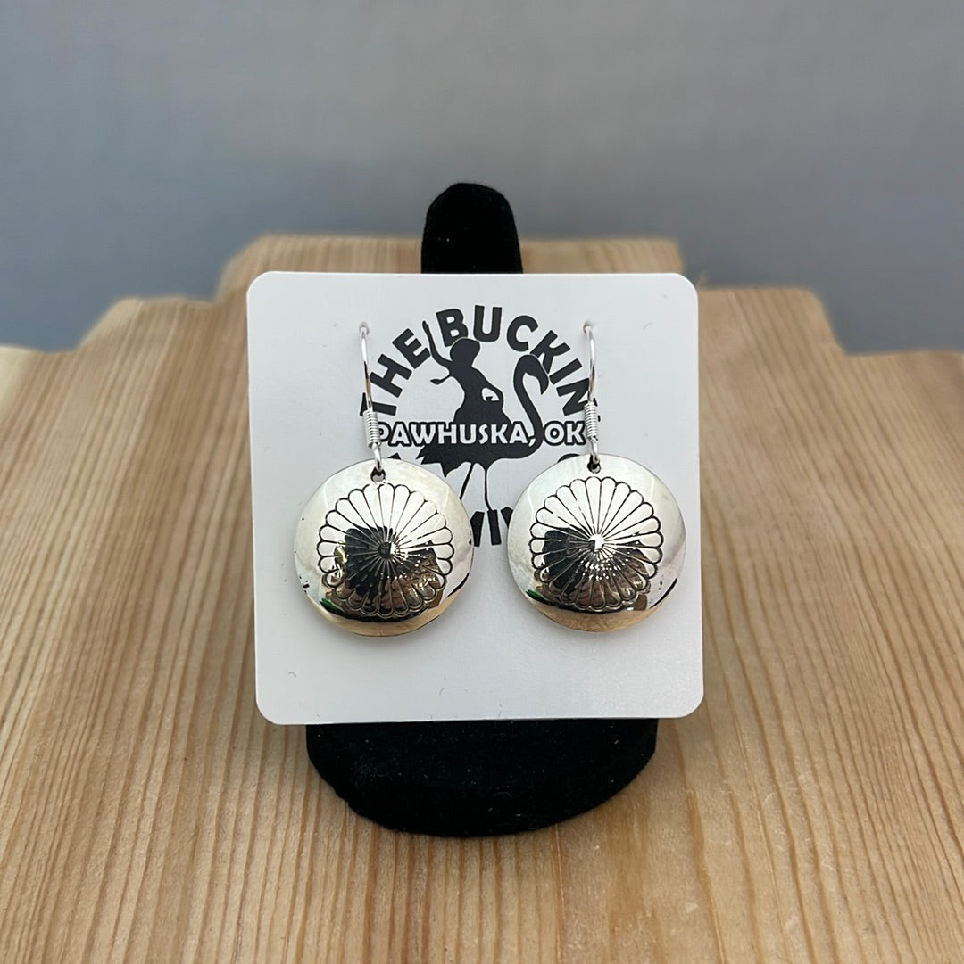 Concho Stamped Disk Bead on Hook Earrings