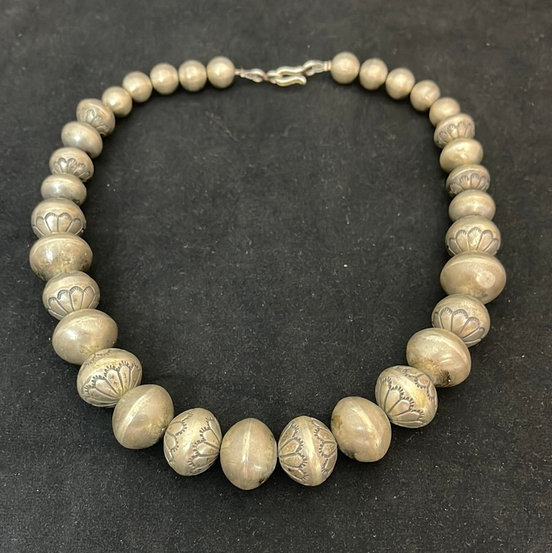 20" Handmade Graduated Navajo Pearls Necklace by Russell Sam, Navajo