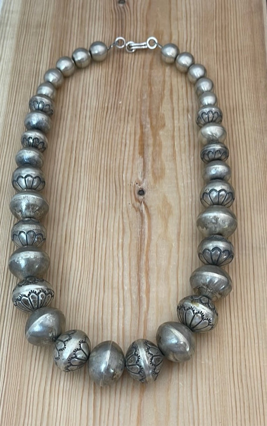 20" Handmade Graduated Navajo Pearls Necklace by Russell Sam, Navajo