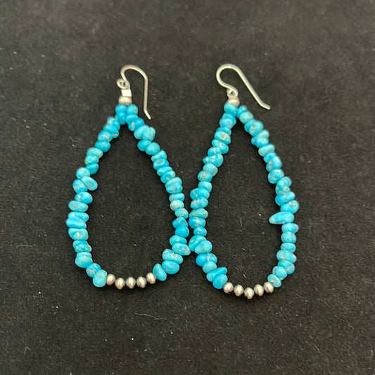 Sleeping Beauty Turquoise & 3mm Navajo Pearl on Hook Earrings