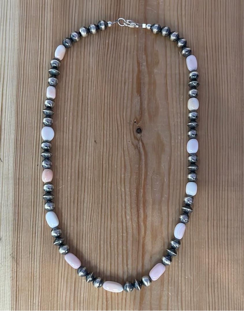 Navajo Pearl and Pink Conch Shell Barrel Bead 18" Necklace